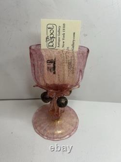 Vintage Murano Pink Art Glass Card Holder Vase Gold Aventurine Venetian Glass