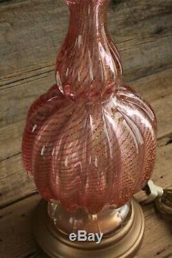 Vintage Murano Pink & Gold Art Glass Lamp w Gold Flecks