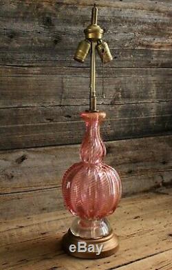 Vintage Murano Pink & Gold Art Glass Lamp w Gold Flecks