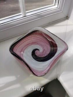 Vintage Murano Pink, Purple, White & Clear Spiral Pattern Art Glass Bowl C1960's