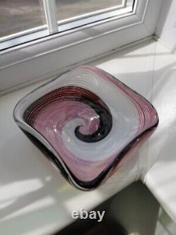 Vintage Murano Pink, Purple, White & Clear Spiral Pattern Art Glass Bowl C1960's