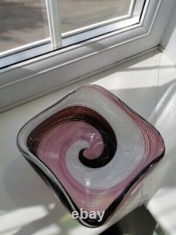 Vintage Murano Pink, Purple, White & Clear Spiral Pattern Art Glass Bowl C1960's