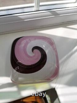 Vintage Murano Pink, Purple, White & Clear Spiral Pattern Art Glass Bowl C1960's