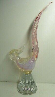 Vintage Murano Pink Vaseline Glass Bird Statue