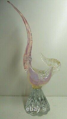 Vintage Murano Pink Vaseline Glass Bird Statue