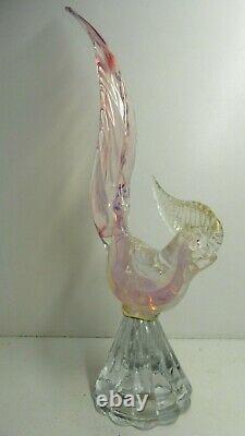 Vintage Murano Pink Vaseline Glass Bird Statue