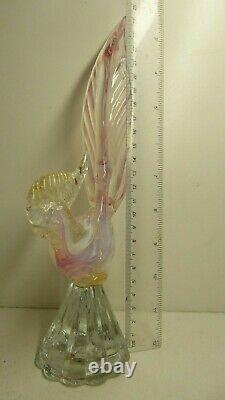 Vintage Murano Pink Vaseline Glass Bird Statue