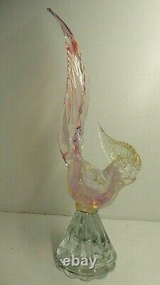 Vintage Murano Pink Vaseline Glass Bird Statue