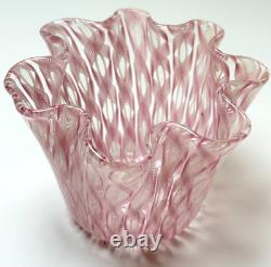 Vintage Murano Pink White Aventurine Latticino Art Glass Fazzoletto Vase Venini