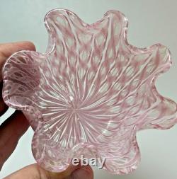 Vintage Murano Pink White Aventurine Latticino Art Glass Fazzoletto Vase Venini