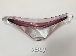Vintage Murano Pink, White & Wine Clear Art Glass Centerpiece Bowl, 16 Wide