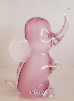 Vintage Murano Pink and Alabastro Glass Elephant, Attr.'Dinon', CAM Vetri 14cm