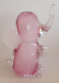 Vintage Murano Pink and Alabastro Glass Elephant, Attr.'Dinon', CAM Vetri 14cm