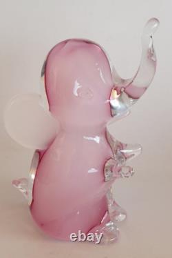 Vintage Murano Pink and Alabastro Glass Elephant, Attr.'Dinon', CAM Vetri 14cm