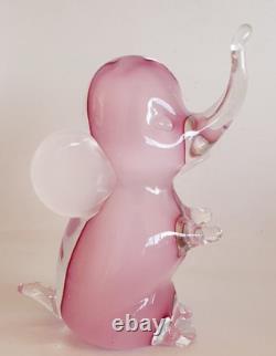 Vintage Murano Pink and Alabastro Glass Elephant, Attr.'Dinon', CAM Vetri 14cm