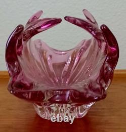 Vintage Murano Pink to Clear Sommerso Art Glass Centerpiece Bowl Italian Vase