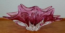 Vintage Murano Pink to Clear Sommerso Art Glass Centerpiece Bowl Italian Vase