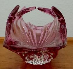 Vintage Murano Pink to Clear Sommerso Art Glass Centerpiece Bowl Italian Vase