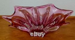 Vintage Murano Pink to Clear Sommerso Art Glass Centerpiece Bowl Italian Vase