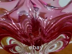 Vintage Murano Pink to Clear Sommerso Art Glass Centerpiece Bowl Italian Vase