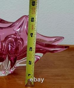 Vintage Murano Pink to Clear Sommerso Art Glass Centerpiece Bowl Italian Vase