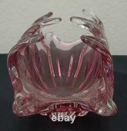 Vintage Murano Pink to Clear Sommerso Art Glass Centerpiece Bowl Italian Vase