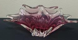 Vintage Murano Pink to Clear Sommerso Art Glass Centerpiece Bowl Italian Vase