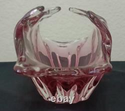 Vintage Murano Pink to Clear Sommerso Art Glass Centerpiece Bowl Italian Vase