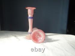 Vintage Murano Scavo RARE Pink and Blue Pair of Glass Candlesticks