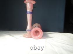 Vintage Murano Scavo RARE Pink and Blue Pair of Glass Candlesticks