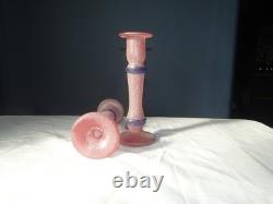 Vintage Murano Scavo RARE Pink and Blue Pair of Glass Candlesticks