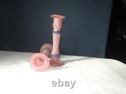 Vintage Murano Scavo RARE Pink and Blue Pair of Glass Candlesticks