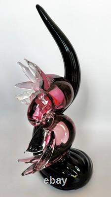 Vintage Murano Signed Oball, Pink Glass Birds on a Black Glass Branch