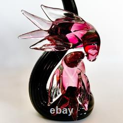 Vintage Murano Signed Oball, Pink Glass Birds on a Black Glass Branch