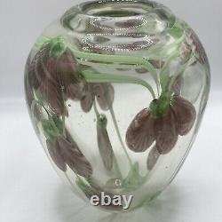 Vintage Murano Small Glass Vase Pink Purple Orchid and Green Flower Inclusions