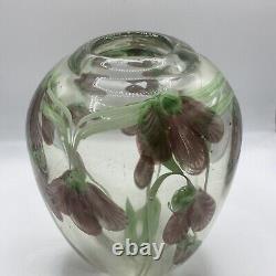 Vintage Murano Small Glass Vase Pink Purple Orchid and Green Flower Inclusions