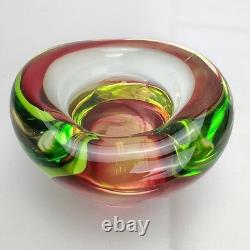 Vintage Murano Sommerso Art Glass Tri Color Geode Bowl Green Magenta Pink