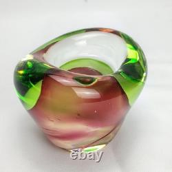 Vintage Murano Sommerso Art Glass Tri Color Geode Bowl Green Magenta Pink