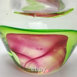 Vintage Murano Sommerso Art Glass Tri Color Geode Bowl Green Magenta Pink
