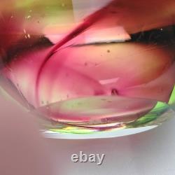 Vintage Murano Sommerso Art Glass Tri Color Geode Bowl Green Magenta Pink