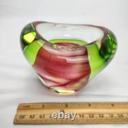 Vintage Murano Sommerso Art Glass Tri Color Geode Bowl Green Magenta Pink