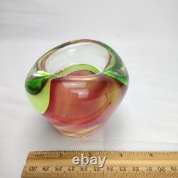 Vintage Murano Sommerso Art Glass Tri Color Geode Bowl Green Magenta Pink