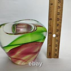 Vintage Murano Sommerso Art Glass Tri Color Geode Bowl Green Magenta Pink