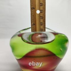 Vintage Murano Sommerso Art Glass Tri Color Geode Bowl Green Magenta Pink