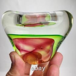 Vintage Murano Sommerso Art Glass Tri Color Geode Bowl Green Magenta Pink