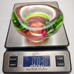 Vintage Murano Sommerso Art Glass Tri Color Geode Bowl Green Magenta Pink