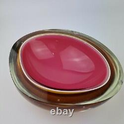 Vintage Murano Sommerso Glass Oval Shaped Geode Bowl Pink, White & Amber DAMAGED