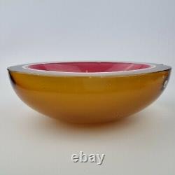 Vintage Murano Sommerso Glass Oval Shaped Geode Bowl Pink, White & Amber DAMAGED