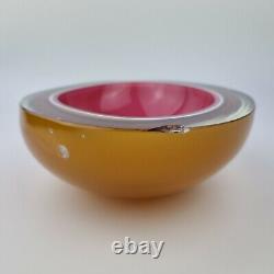 Vintage Murano Sommerso Glass Oval Shaped Geode Bowl Pink, White & Amber DAMAGED