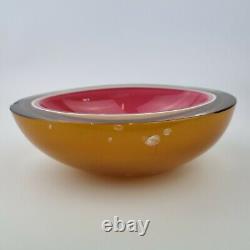 Vintage Murano Sommerso Glass Oval Shaped Geode Bowl Pink, White & Amber DAMAGED